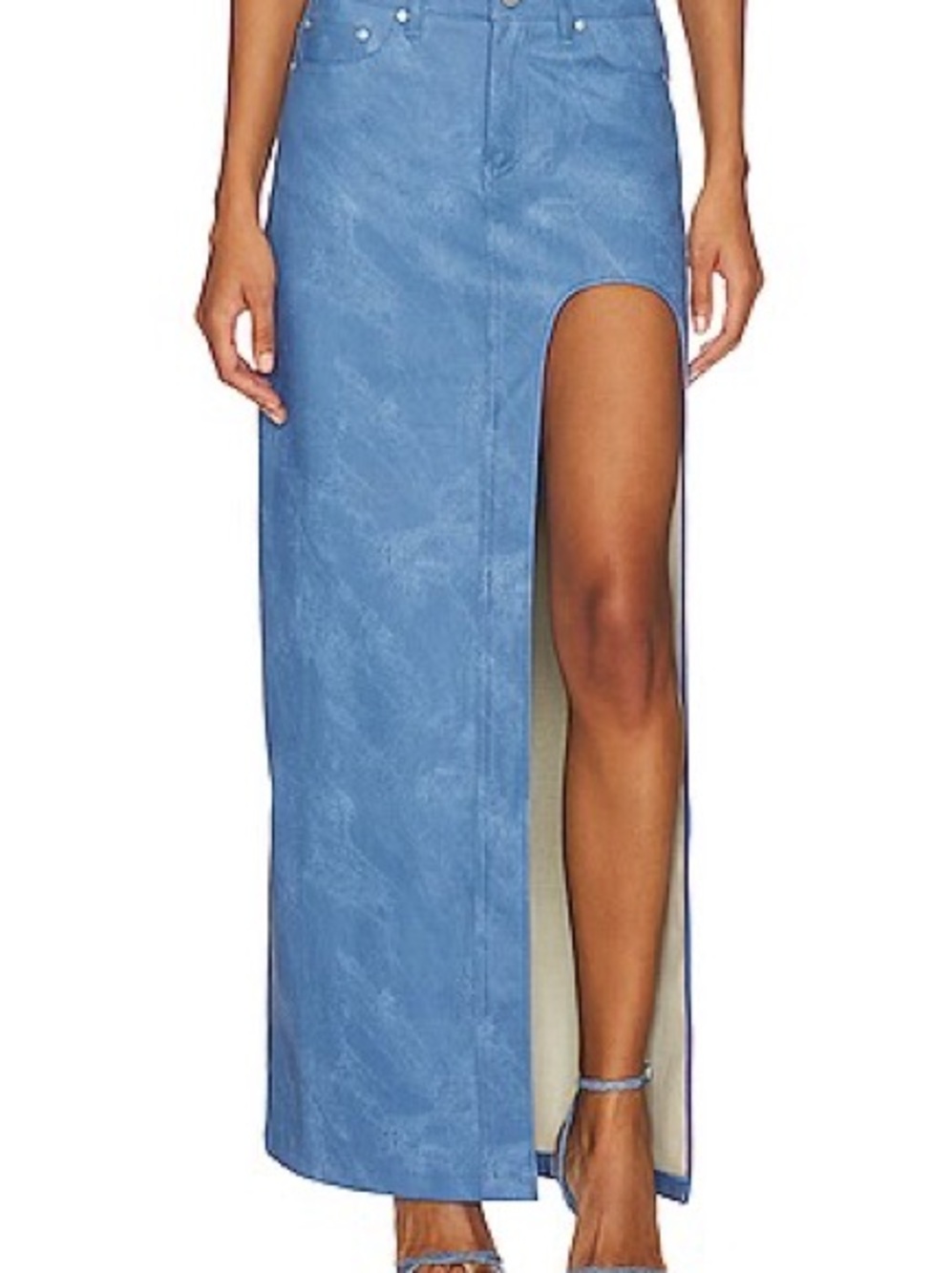 AFRM Blue Denim Skirt with High Front Opening
